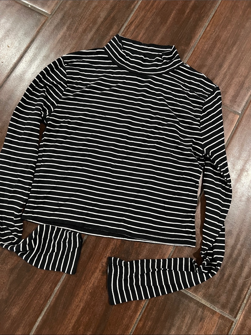 Aeropostale Black and White Striped Long-Sleeve Turtleneck